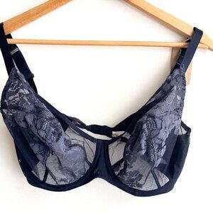 Lajaby Navy Blue Sheer Floral Underwire Bra 36F